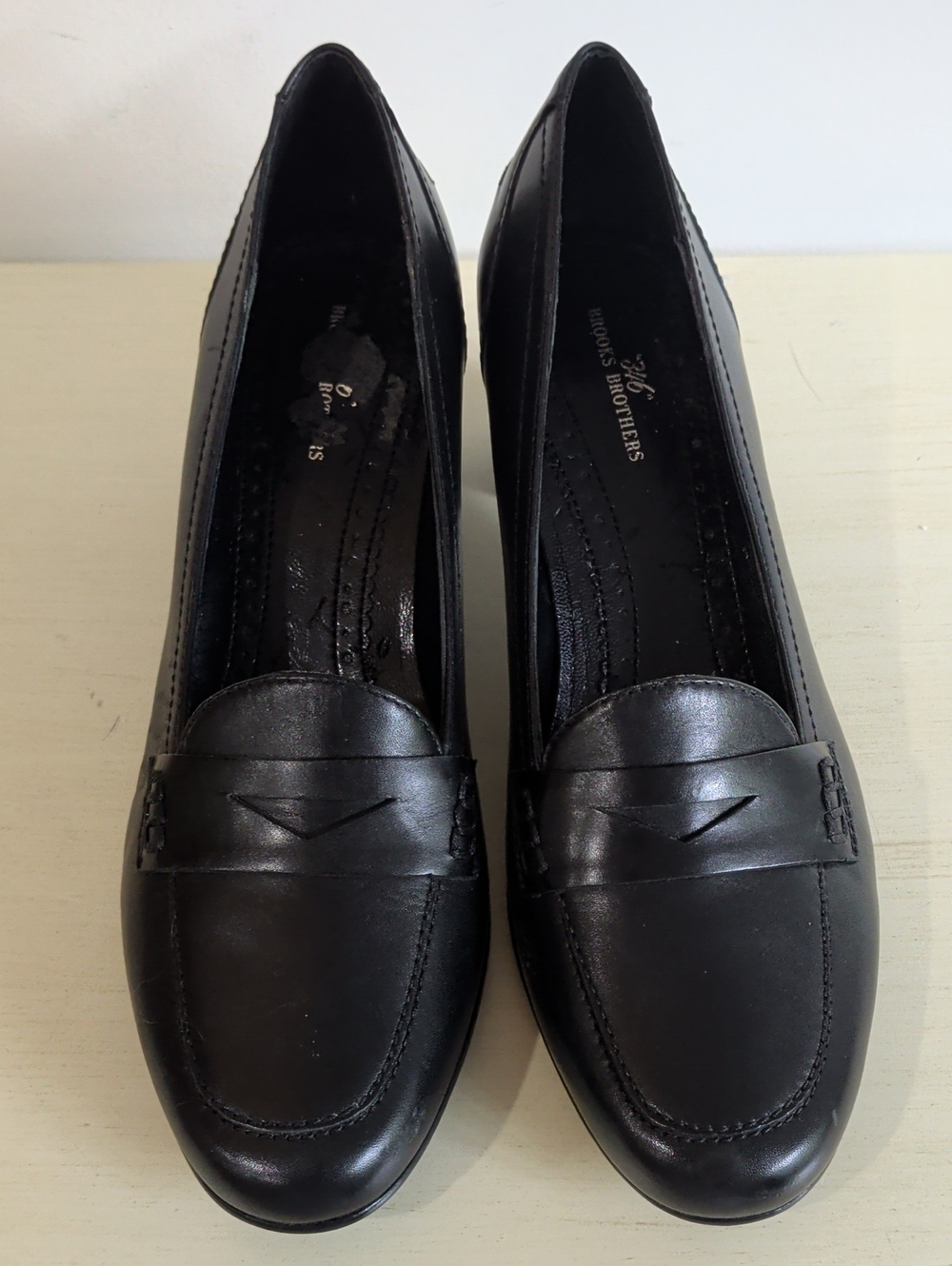 Brooks Brothers Black Leather Penny Loafers With Block Heels Size 6 - Picture 2 of 13